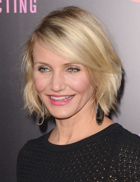 2014 Cameron Diaz Hairstyles: Straight Short Bob Hair Cuts