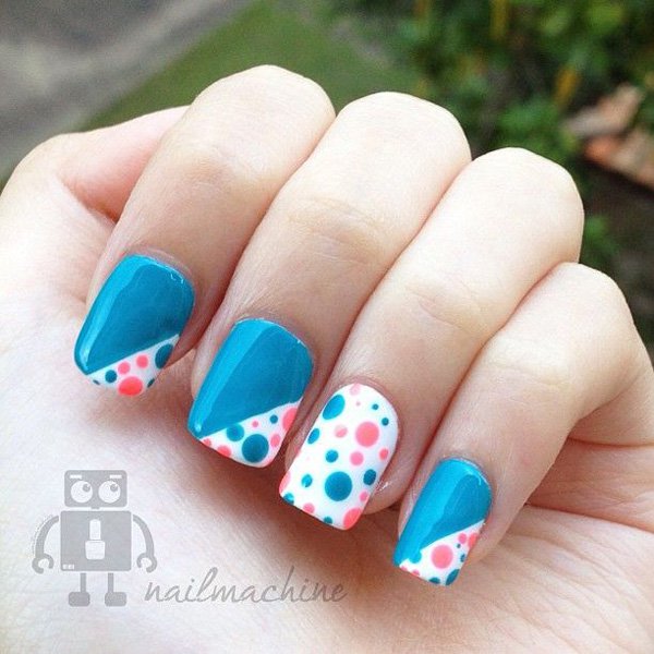 Blue Polka Dot Nail Design