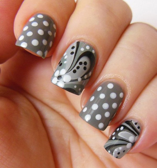 Grey Polka Dot Nail Design