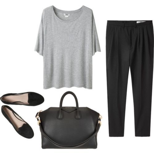 Grey Tee, Black Pants and Black Flats