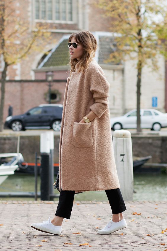 Oversized Coat and White Shoes