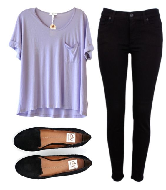 Purple Tee, Black Pants and Black Flats