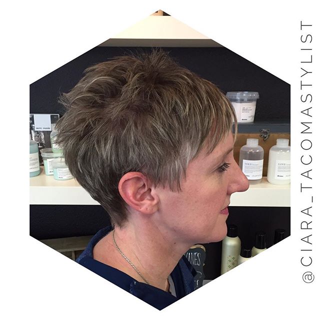 side view of short pixie haircut