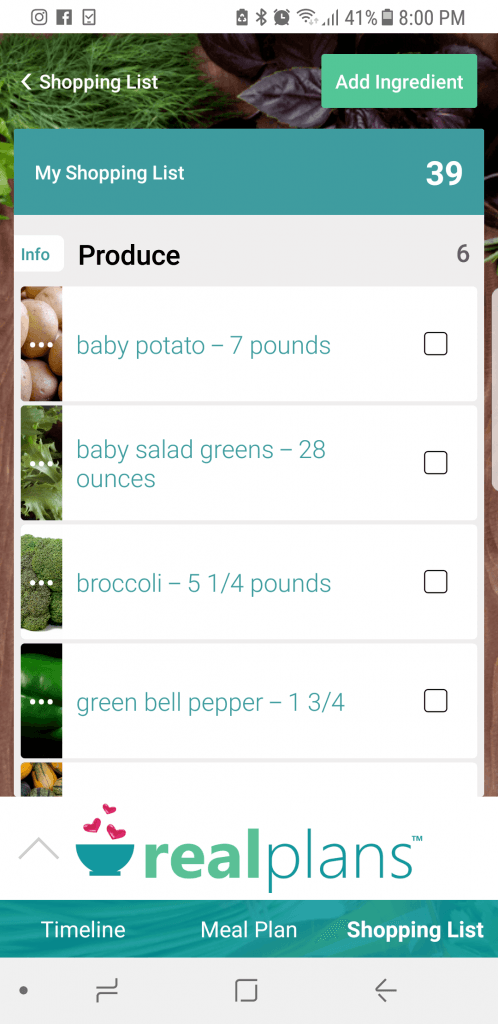 Real Plans shopping list screenshot