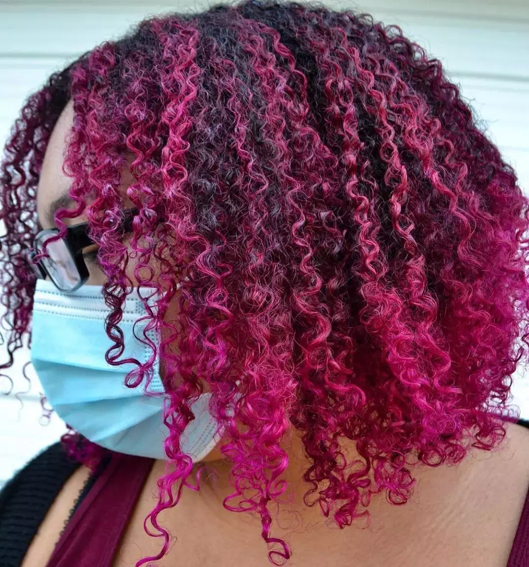 Magenta Highlights for Curly Hair